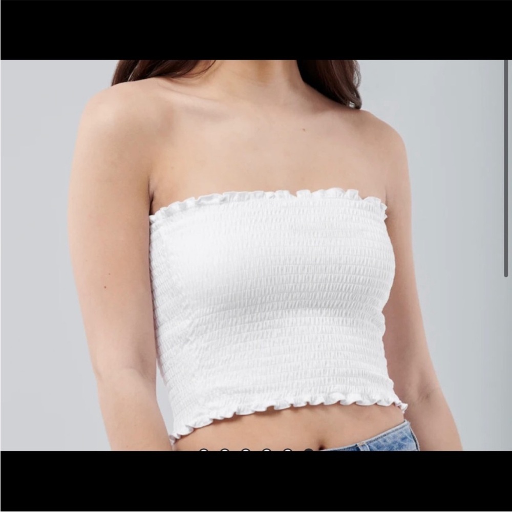 Hollister White Strapless Smocked Crop Top, Seesucker Tube
